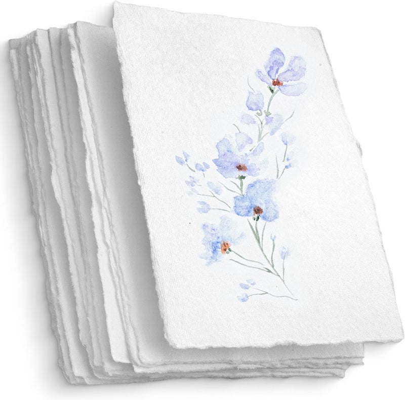 Wanderings Handmade White Deckle Edge Blank Paper - 10x12” - Recycled - Pack of 25 - Watercolour/Mixed Media Paper - Artwork Posters Signs Menus Invitations - Extra Thick 300 GSM - Large - Image 1