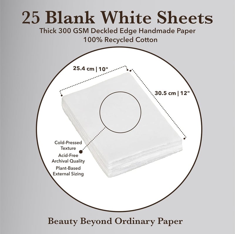 Wanderings Handmade White Deckle Edge Blank Paper - 10x12” - Recycled - Pack of 25 - Watercolour/Mixed Media Paper - Artwork Posters Signs Menus Invitations - Extra Thick 300 GSM - Large - Image 4