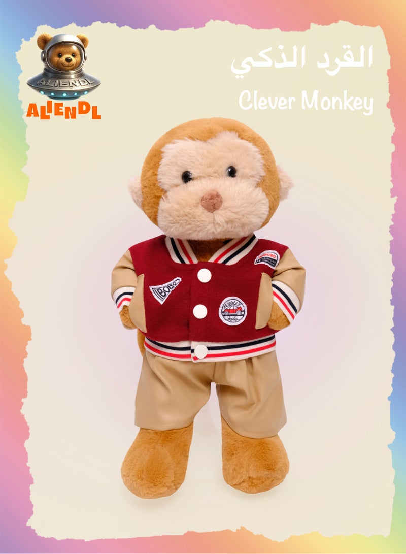 ALIENDL Clever Monkey – Plush Monkey Stuffed Animal Toy for Baby Kids, Soft Cute Monkey Plush Doll Gift Set with Removable Clothes & Pouch, Perfect Gift for Kids, Boys, Girls, Friends & Couples - Image 1
