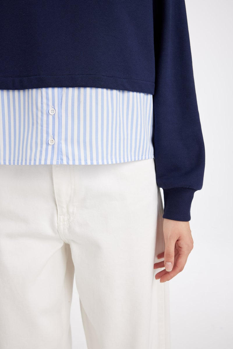 DeFacto Blue Woman Relax Fit Crew Neck Hem Detailed Basic Sweatshirt Casual - Image 5