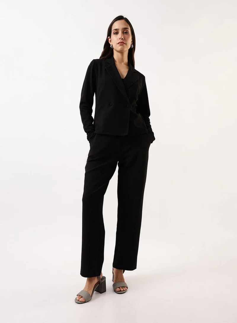 Dennis Lingo Women's Black 100% Polyester Solid Single-Breasted Upper Full Length Casual Bottom Regular Fit Co-Ords