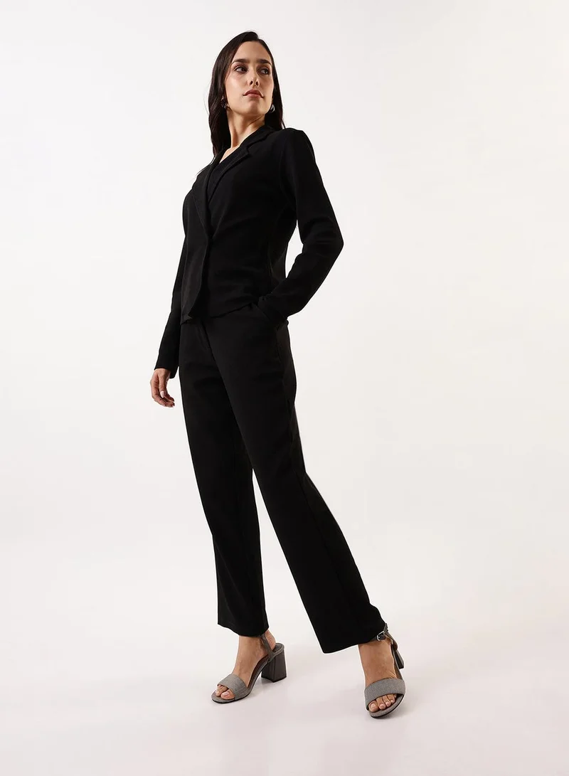 Dennis Lingo Women's Black 100% Polyester Solid Single-Breasted Upper Full Length Casual Bottom Regular Fit Co-Ords