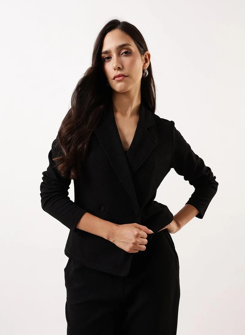 Dennis Lingo Women's Black 100% Polyester Solid Single-Breasted Upper Full Length Casual Bottom Regular Fit Co-Ords