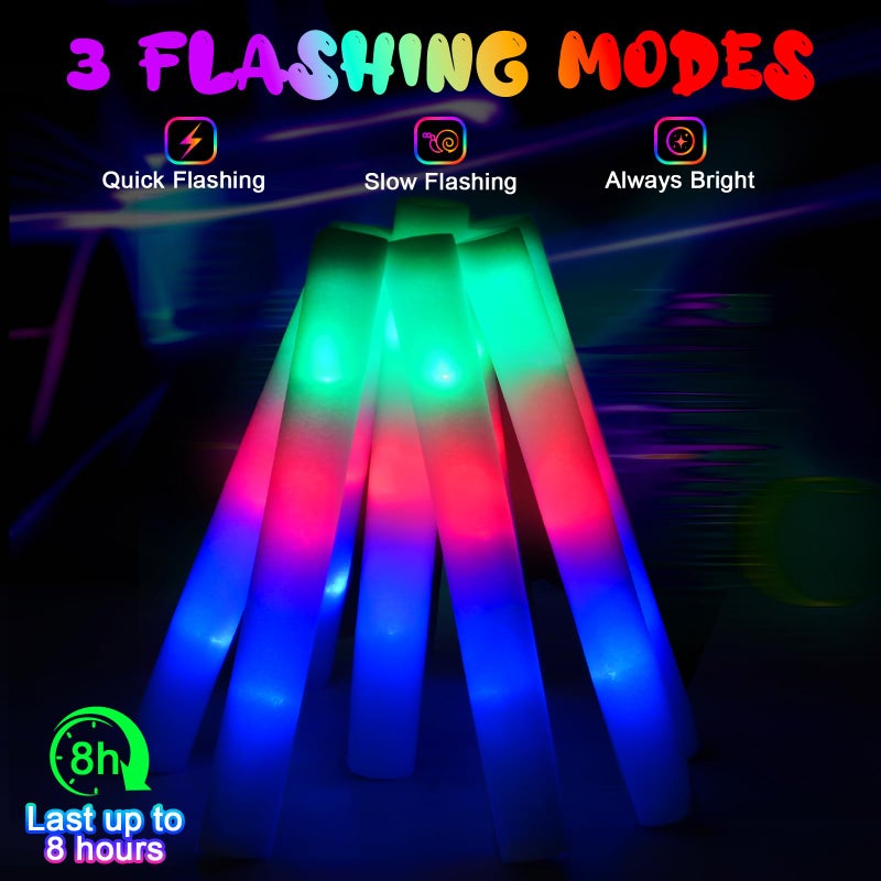 HONLYNE 46 PCS Foam Glow Sticks with 3 Modes Colorful Flashing, Foam Light Up Sticks, LED Light Sticks, Glow Sticks Party Pack for Halloween, New Year, Wedding, Raves, Concert, Christmas - Image 5