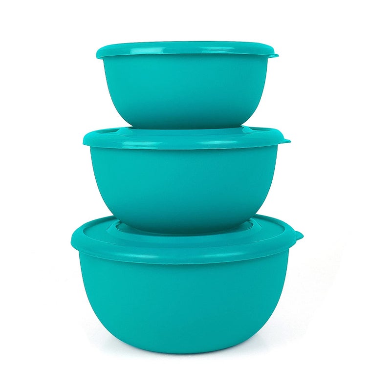Zaib Microwave Safe Stainless Steel Mixing Bowl Set of 3 with Lid | Food Storage Containers for Kitchen | Fridge & Freezer Safe | 500 ml, 800 ml, 1250 ml (3 Classic Turquoies Bowl) - Image 1