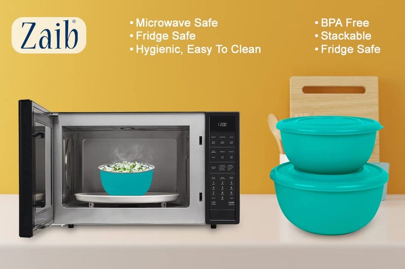 Zaib Microwave Safe Stainless Steel Mixing Bowl Set of 3 with Lid | Food Storage Containers for Kitchen | Fridge & Freezer Safe | 500 ml, 800 ml, 1250 ml (3 Classic Turquoies Bowl) - Image 5