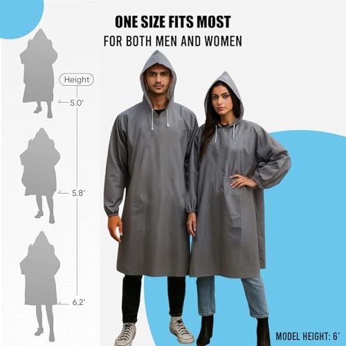 HACER EVA Raincoat 110 GSM with Adjustable Hood Full Sleeves Universal Size Long Length Lightweight Water Resistant Outdoor Rainwear for Camping Trekking Hiking Men & Women (Pack of 1, Grey) - Image 2