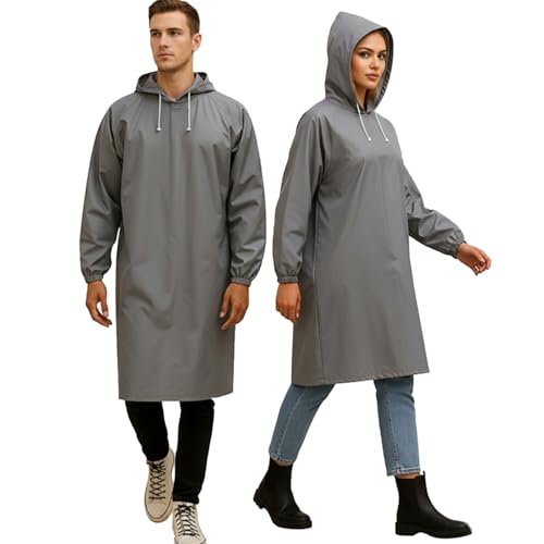 HACER EVA Raincoat 110 GSM with Adjustable Hood Full Sleeves Universal Size Long Length Lightweight Water Resistant Outdoor Rainwear for Camping Trekking Hiking Men & Women (Pack of 1, Grey) - Image 1