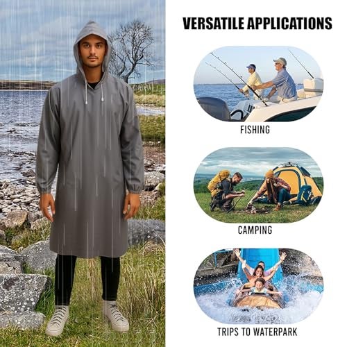 HACER EVA Raincoat 110 GSM with Adjustable Hood Full Sleeves Universal Size Long Length Lightweight Water Resistant Outdoor Rainwear for Camping Trekking Hiking Men & Women (Pack of 1, Grey) - Image 4