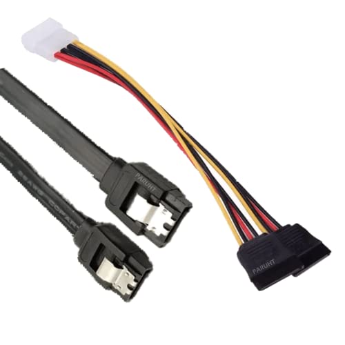 PARUHT Cable Combo, 4 Pin Molex to 2X Sata Power Y Plus SATA III Data Cable with Locking Latch, Compatible with HDD, SSD, DVD Writer, Hard Disk Drive (1+1) - Image 2