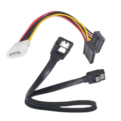PARUHT Cable Combo, 4 Pin Molex to 2X Sata Power Y Plus SATA III Data Cable with Locking Latch, Compatible with HDD, SSD, DVD Writer, Hard Disk Drive (1+1) - Image 1