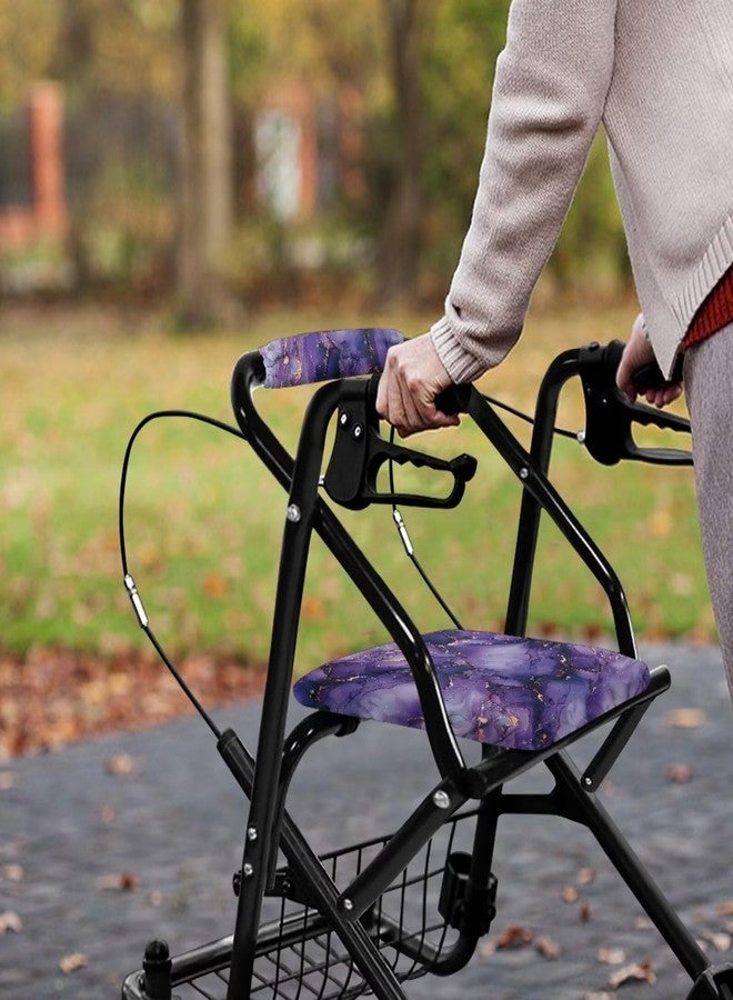 Luarisgur Purple Marble Rollator Accessories for Seniors Soft Walkers for Seniors with Seat Gift Covers Pattern Universal Rollator Walker Seat and Backrest Covers for Ladies - Image 4