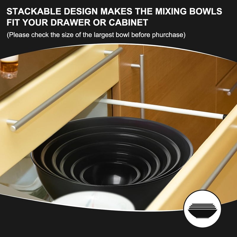 Greentainer Plastic Mixing Bowls with Lids Set for Kitchen, 6 Set Nesting Bowls for Mixing, Baking, Prepping, Cooking and Serving Food, Mixing Bowls Dishwasher, Microwave Safe - Image 3