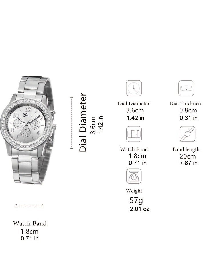 Geneva Shining Ladies Watches Gifts Set with Diamond Decorated Bracelet Necklace Ring Earrings Luxury Fashion Quartz Wrist Womens Watch 5Pcs Set - Image 5