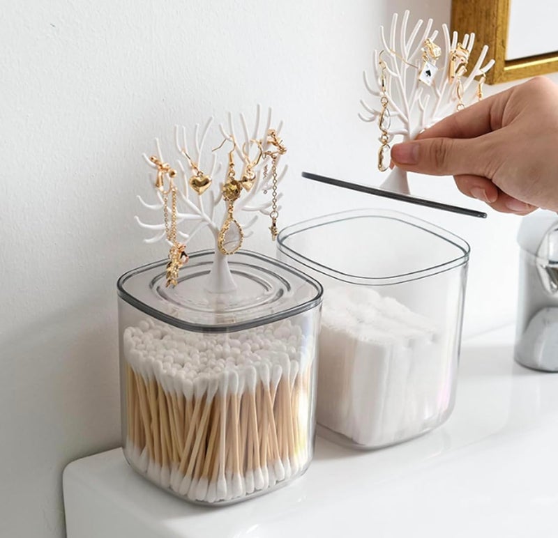 Homies HOMIES Deer antlertree top Acrylic jar Holder Storage Canister for Cotton Ball makeup sponges Cotton Swab Pads Floss Jewellery Storage Display Rack For Bathroom vanity countertop Bedroom - Image 5