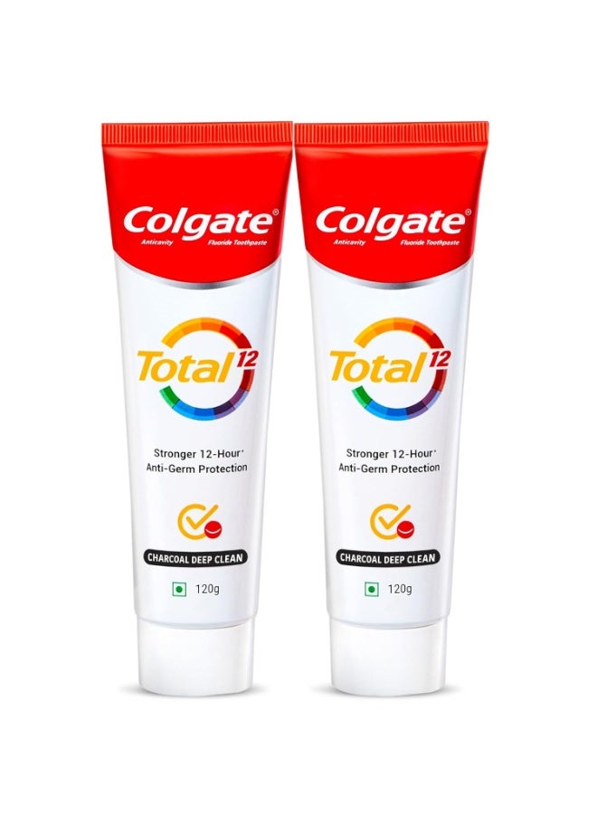 Colgate Total Whole Mouth Health, Antibacterial Toothpaste, 120gm (pack of 2) (Charcoal Deep Clean), World's No. 1* Germ-fighting Toothpaste