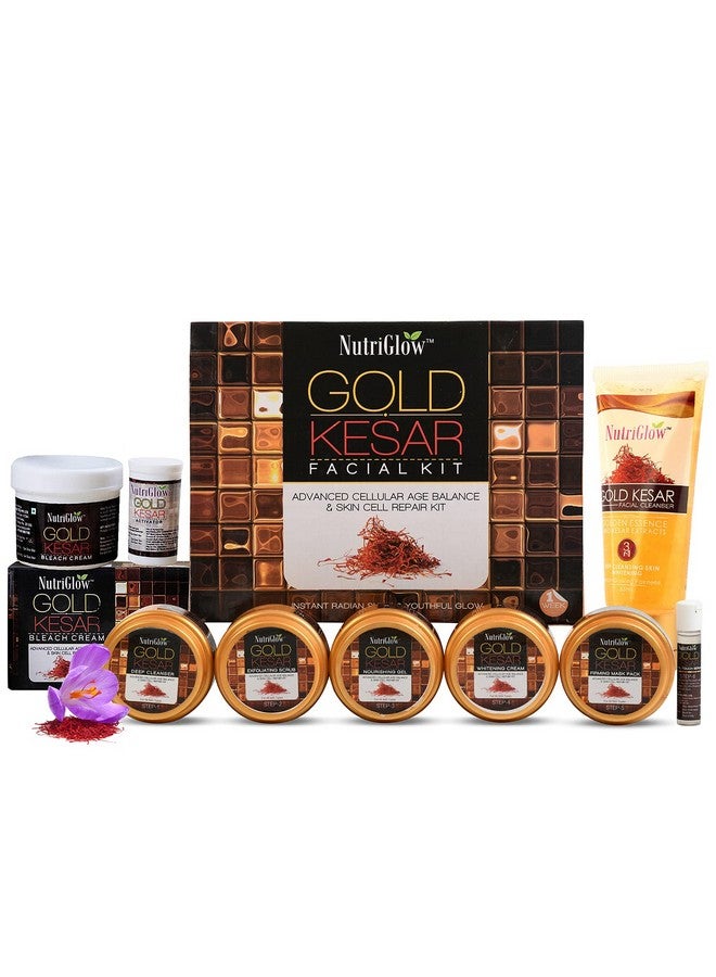 NUTRIGLOW Gold Kesar Facial Kit (250Gm + 10Ml) With Bleach Cream (43Gm) & Face Wash (65Ml) All Skin Types (Pack Of 3) - Image 1