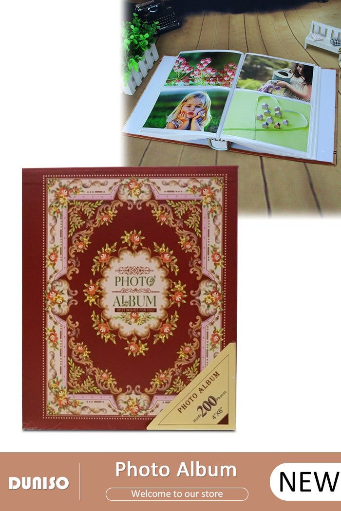 DUNISO 200 Pockets Stamping Photo Album for 6 Inches Photos Portable Photo Album for Family Wedding Boys Girls - Image 1