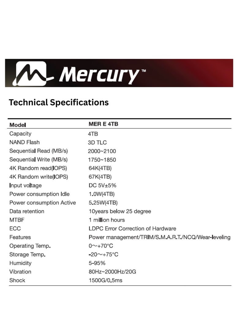 ميركيري Mercury SSD MERE - سلسلة Mercury Portable SSD بإضاءة RGB - USB3.2، TypeC - سرعة قراءة تصل إلى 2100 ميجابايت/ثانية، سرعة كتابة 1800 ميجابايت/ثانية - مع كابل Ctype متضمن (4، تيرابايت) - Image 5