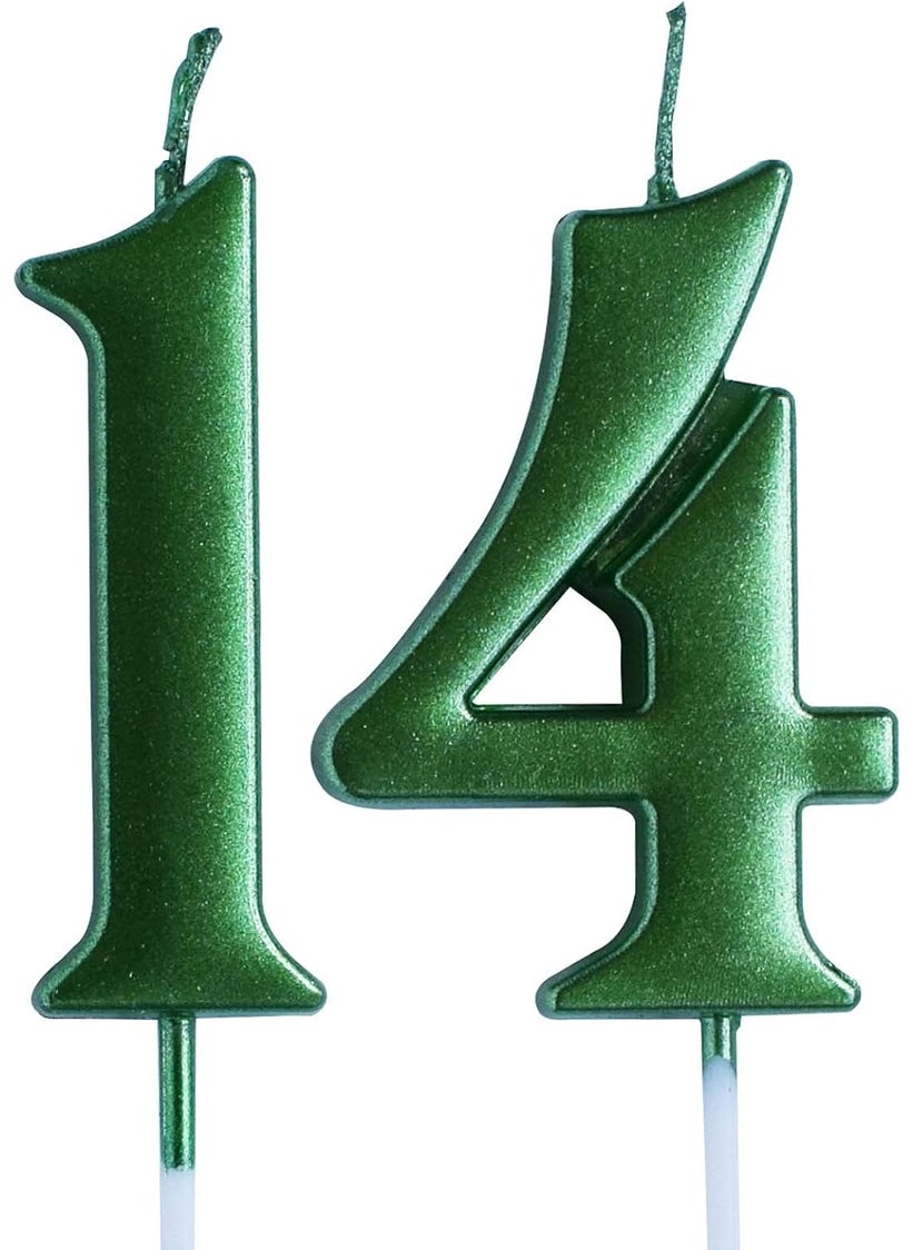 MAGJUCHE Green 14th Birthday Candle Number 14 Years Old Candles Cake Topper Boy Or Girl Party Decorations Supplies 
