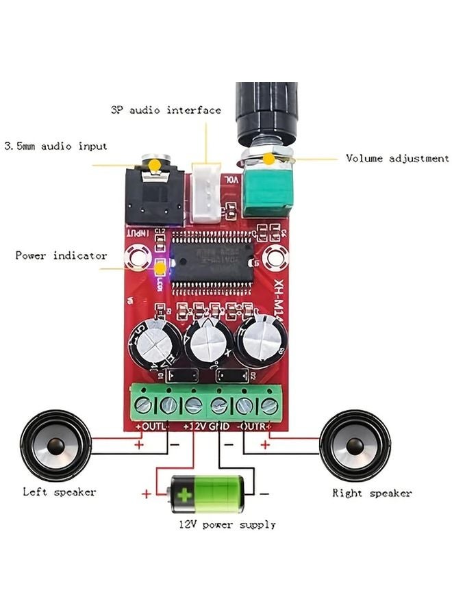 لوحة مكبر الصوت الرقمية XH M145 12 واط لكل قناة ستيريو ثنائي القنوات 12 فولت تيار مستمر مصغرة من الفئة D - Image 4