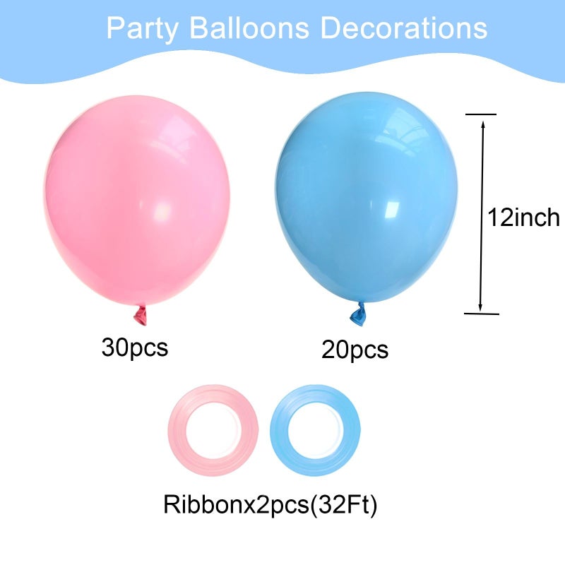 Qmraercu Pink and Blue Balloons, 50 Pcs 12 Inch Pink Blue Party Balloons With Pink Blue Latex Balloon Ribbon Pink blue Balloons for Birthday Baby Shower Gender Reveal Wedding Party Decoration - Image 3