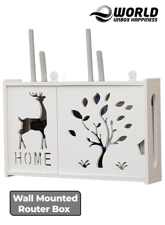 Eworld Stylish Wall-Mounted Router Rack for Wi-Fi Router, Set-Top Box, Light Cat Box, and More, Includes Doors and Patch Panel Shielding Box for Neat Storage, White. - Image 1