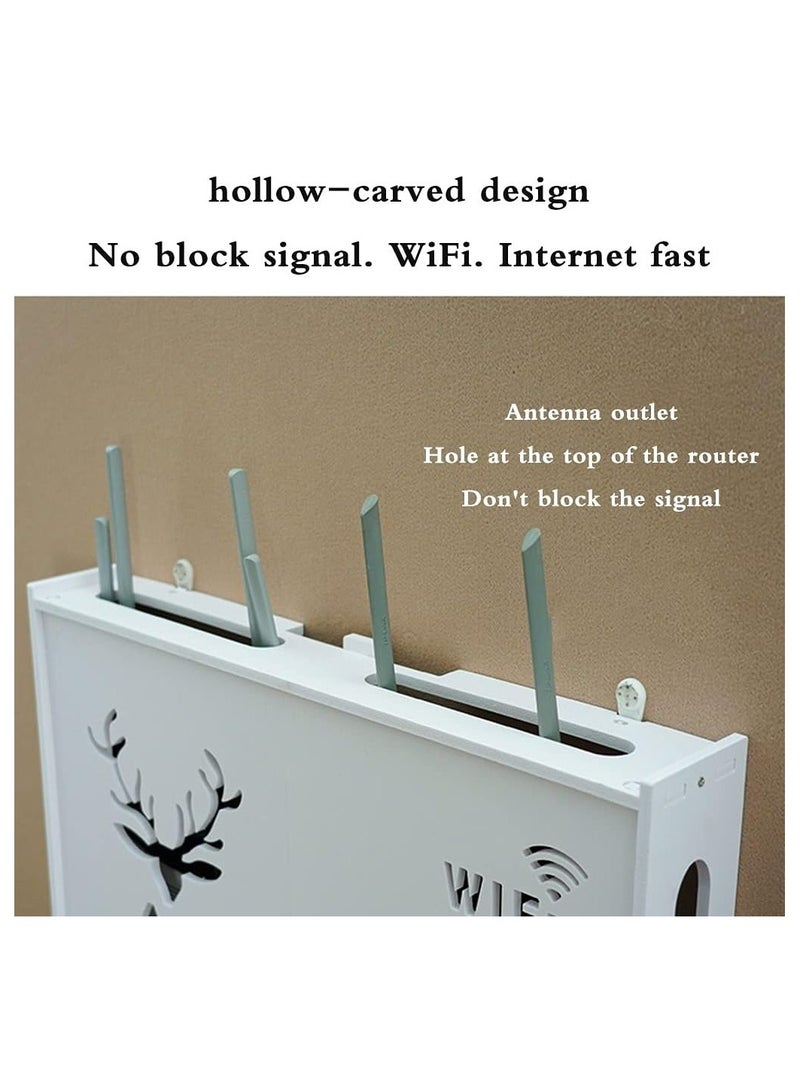 Eworld Stylish Wall-Mounted Router Rack for Wi-Fi Router, Set-Top Box, Light Cat Box, and More, Includes Doors and Patch Panel Shielding Box for Neat Storage, White. - Image 5