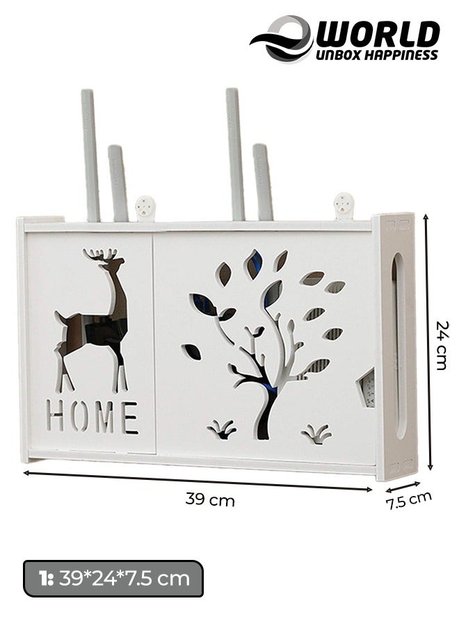 Eworld Stylish Wall-Mounted Router Rack for Wi-Fi Router, Set-Top Box, Light Cat Box, and More, Includes Doors and Patch Panel Shielding Box for Neat Storage, White. - Image 2