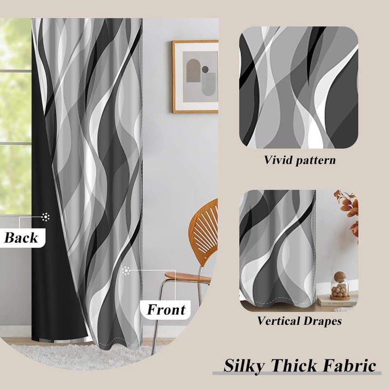 DORCEV Modern Abstract Grey Striped Blackout Curtains Black and Grey Ombre Window Curtains Thermal Insulated Room Darkening Window Drapes for Bedroom Living Room Kitchen Decor,26x84 inch,2 Panels - Image 5