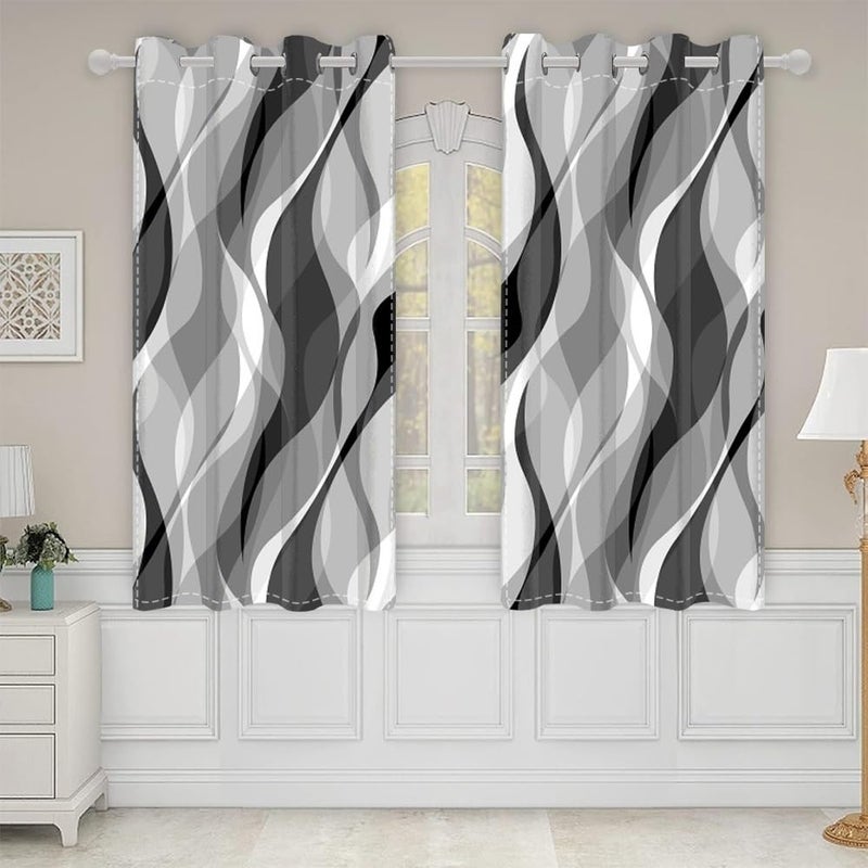 DORCEV Modern Abstract Grey Striped Blackout Curtains Black and Grey Ombre Window Curtains Thermal Insulated Room Darkening Window Drapes for Bedroom Living Room Kitchen Decor,26x84 inch,2 Panels - Image 4