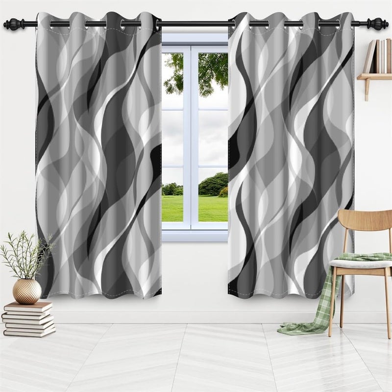 DORCEV Modern Abstract Grey Striped Blackout Curtains Black and Grey Ombre Window Curtains Thermal Insulated Room Darkening Window Drapes for Bedroom Living Room Kitchen Decor,26x84 inch,2 Panels - Image 3