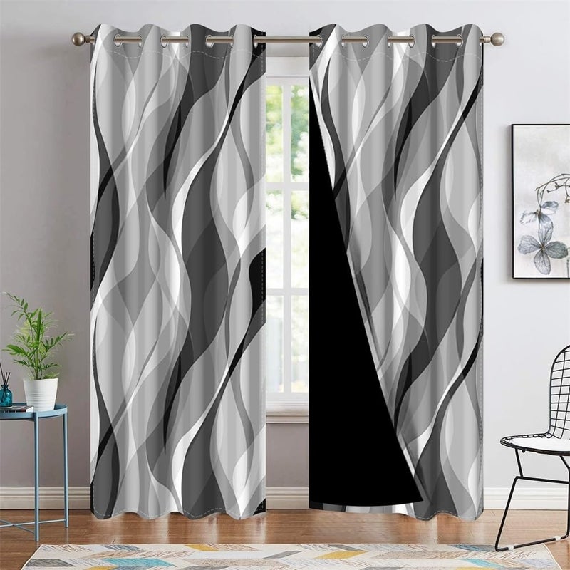 DORCEV Modern Abstract Grey Striped Blackout Curtains Black and Grey Ombre Window Curtains Thermal Insulated Room Darkening Window Drapes for Bedroom Living Room Kitchen Decor,26x84 inch,2 Panels - Image 1
