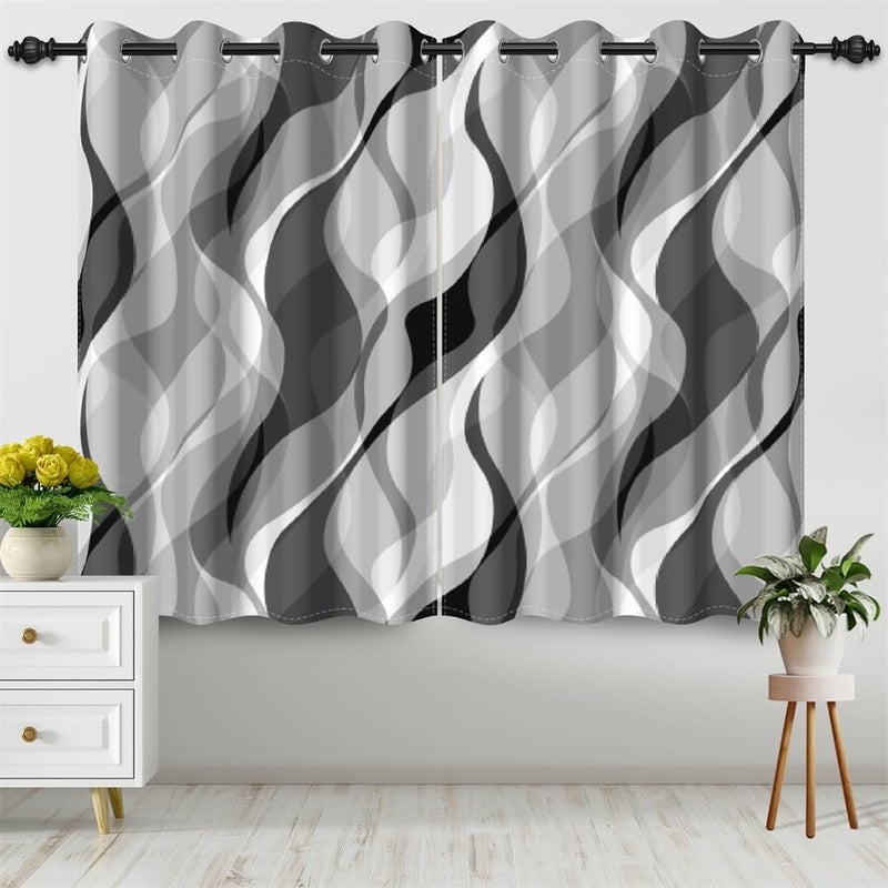 DORCEV Modern Abstract Grey Striped Blackout Curtains Black and Grey Ombre Window Curtains Thermal Insulated Room Darkening Window Drapes for Bedroom Living Room Kitchen Decor,26x84 inch,2 Panels - Image 2