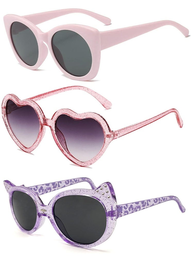 meayul 3 Pcs Kids Sunglasses Girls, Kids Cat Eye Sunglasses Set, Heart Shaped glasses Trendy Cute for Ages 2-12, Cute Party Favors for Kids Boys Girls of 3-10 Years Old Birthday Party Beach Pool Supplies - Image 1