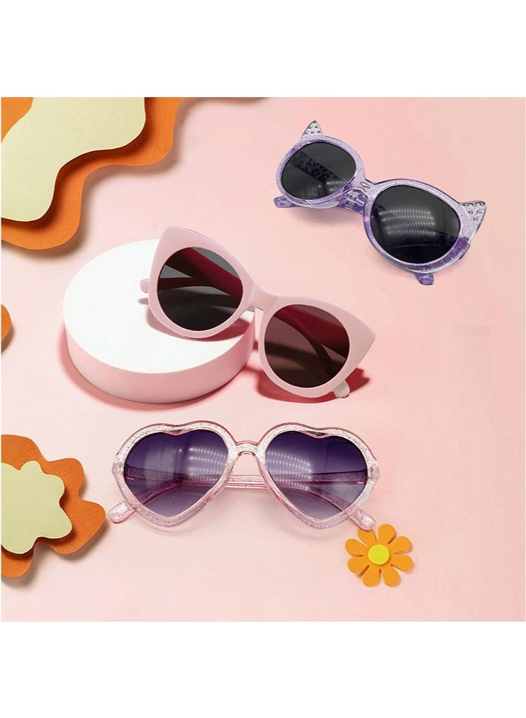 meayul 3 Pcs Kids Sunglasses Girls, Kids Cat Eye Sunglasses Set, Heart Shaped glasses Trendy Cute for Ages 2-12, Cute Party Favors for Kids Boys Girls of 3-10 Years Old Birthday Party Beach Pool Supplies - Image 4