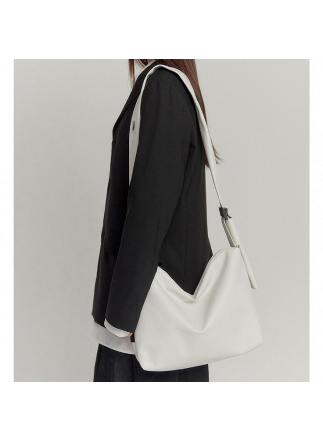 Korean Ins Crossbody Bag Simple Design Trendy Niche Men's Shoulder Bag Female Student Bag Soft Leather Zipper Schoolbag-Color:Black - Image 2