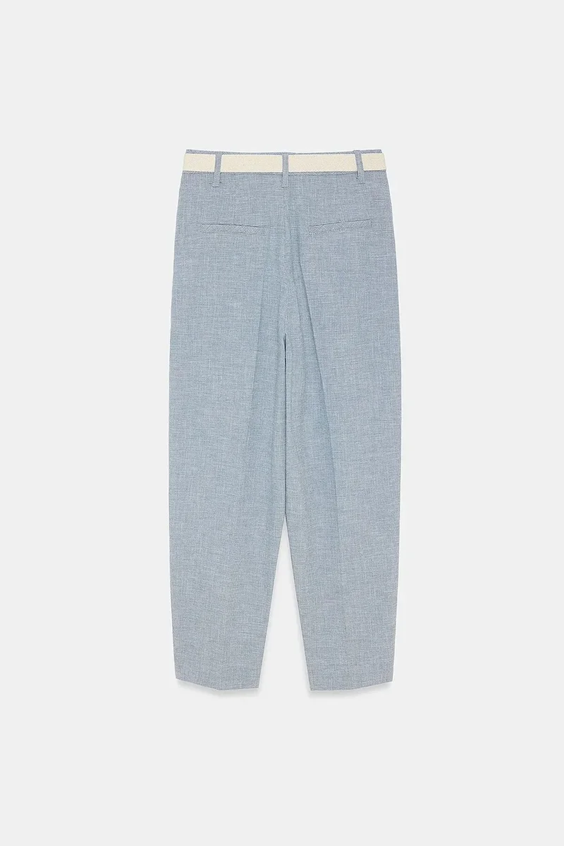 Dilvin Maya Blue DILVIN Belted Straight-leg Ankle Trousers for Women | Best Price UAE