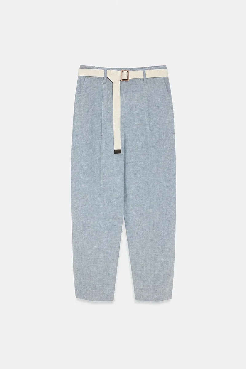 DILVIN Belted Straight-leg Ankle Trousers