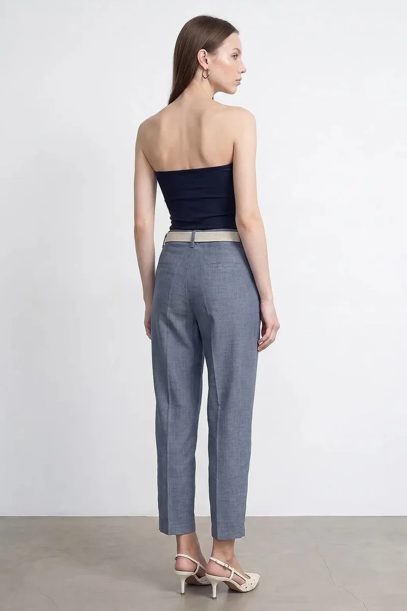 Dilvin Maya Blue DILVIN Belted Straight-leg Ankle Trousers for Women | Best Price UAE