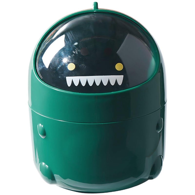 Green Dinosaur Flip Top Trash Can Wear Resistant Desktop Garbage Bin for Home Office - Image 2