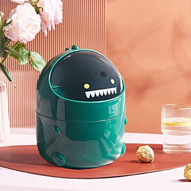 Green Dinosaur Flip Top Trash Can Wear Resistant Desktop Garbage Bin for Home Office - Image 5