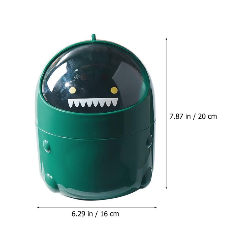 Green Dinosaur Flip Top Trash Can Wear Resistant Desktop Garbage Bin for Home Office - Image 3