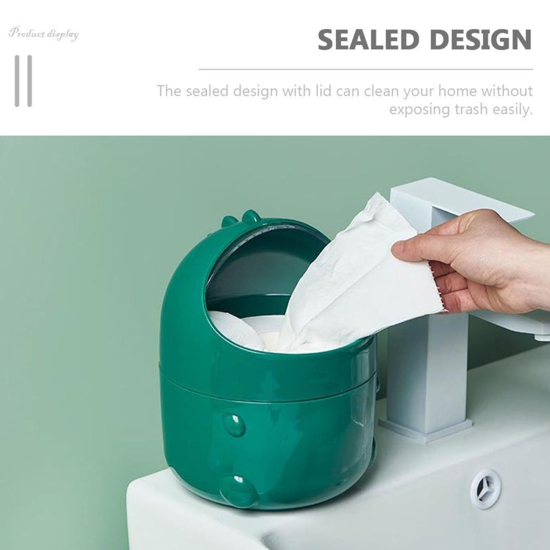 Green Dinosaur Flip Top Trash Can Wear Resistant Desktop Garbage Bin for Home Office - Image 4