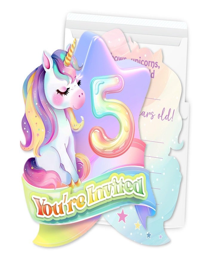 Putocopic 5th Rainbow Birthday Party Invitations, Cute Rainbow Fifth Birthday Party Fill In Invitations with Envelopes, 30Pcs, 5x7 Inches - Image 1
