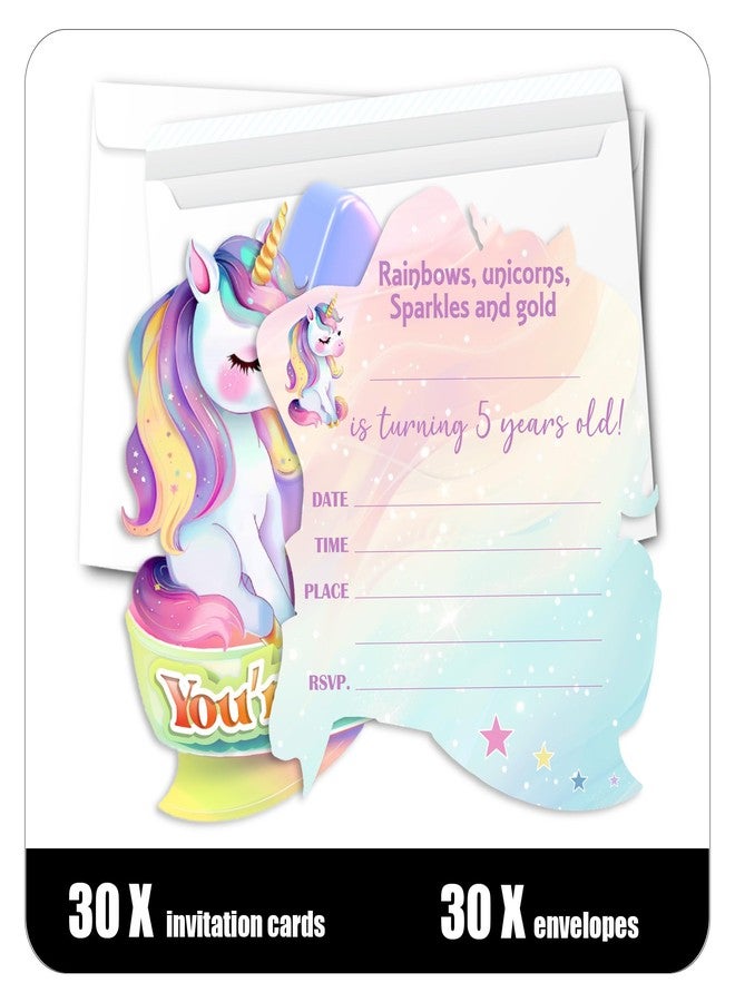 Putocopic 5th Rainbow Birthday Party Invitations, Cute Rainbow Fifth Birthday Party Fill In Invitations with Envelopes, 30Pcs, 5x7 Inches - Image 2