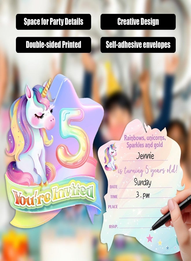 Putocopic 5th Rainbow Birthday Party Invitations, Cute Rainbow Fifth Birthday Party Fill In Invitations with Envelopes, 30Pcs, 5x7 Inches - Image 4