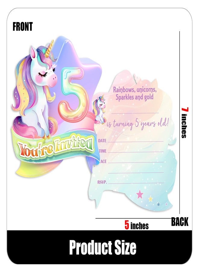 Putocopic 5th Rainbow Birthday Party Invitations, Cute Rainbow Fifth Birthday Party Fill In Invitations with Envelopes, 30Pcs, 5x7 Inches - Image 3