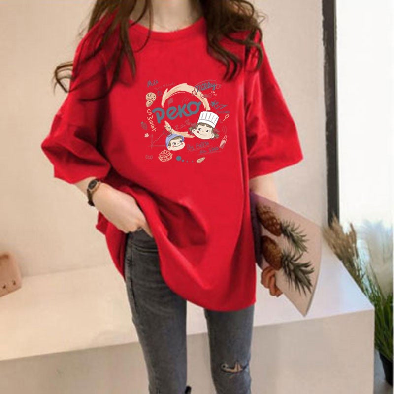 2023 Summer New Mid-length Pure Cotton Short-sleeved T-shirt Women's ins Trendy Loose White T-shirt Slim-fit Half-sleeved Top
