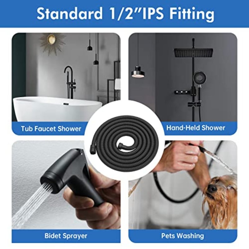 Shower Hose, Extra Long 118 Inch Stainless Steel Handheld Shower Head Hose Attachment, Flexible, Anti-Kink, Leak-Proof, Universal Fit, Extension for Bathroom Sprayer, Matte Black - Image 3